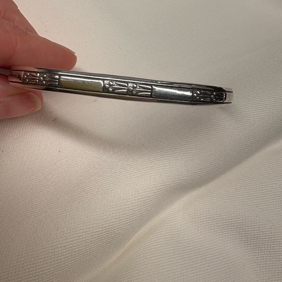 925 Sterling Silver Patterned Cuff Bracelet | Thin Art Deco Silver - Picture 7 of 7